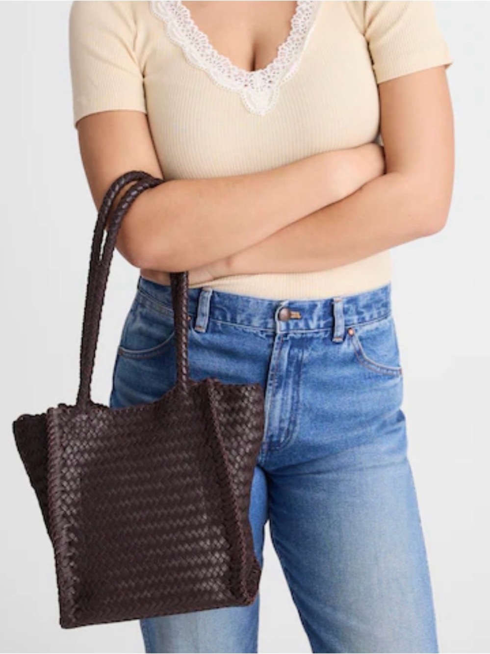 Madewell Woven Dark Brown Leather Tote Bag